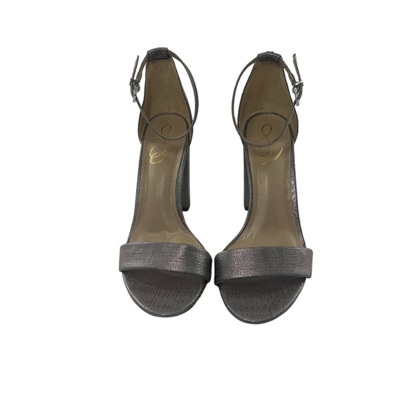 NWOT Sam Edelman Taro Pewter Metallic Ankle Strap Heel 9 - Picture 3 of 14